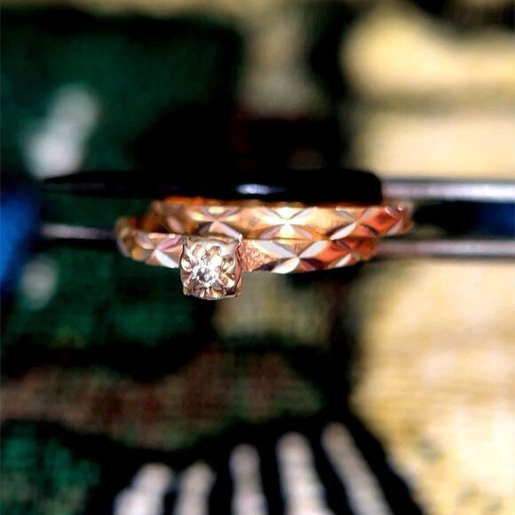 14K Plumb Gold Petite Diamond Ring Set - Picture 5 of 8